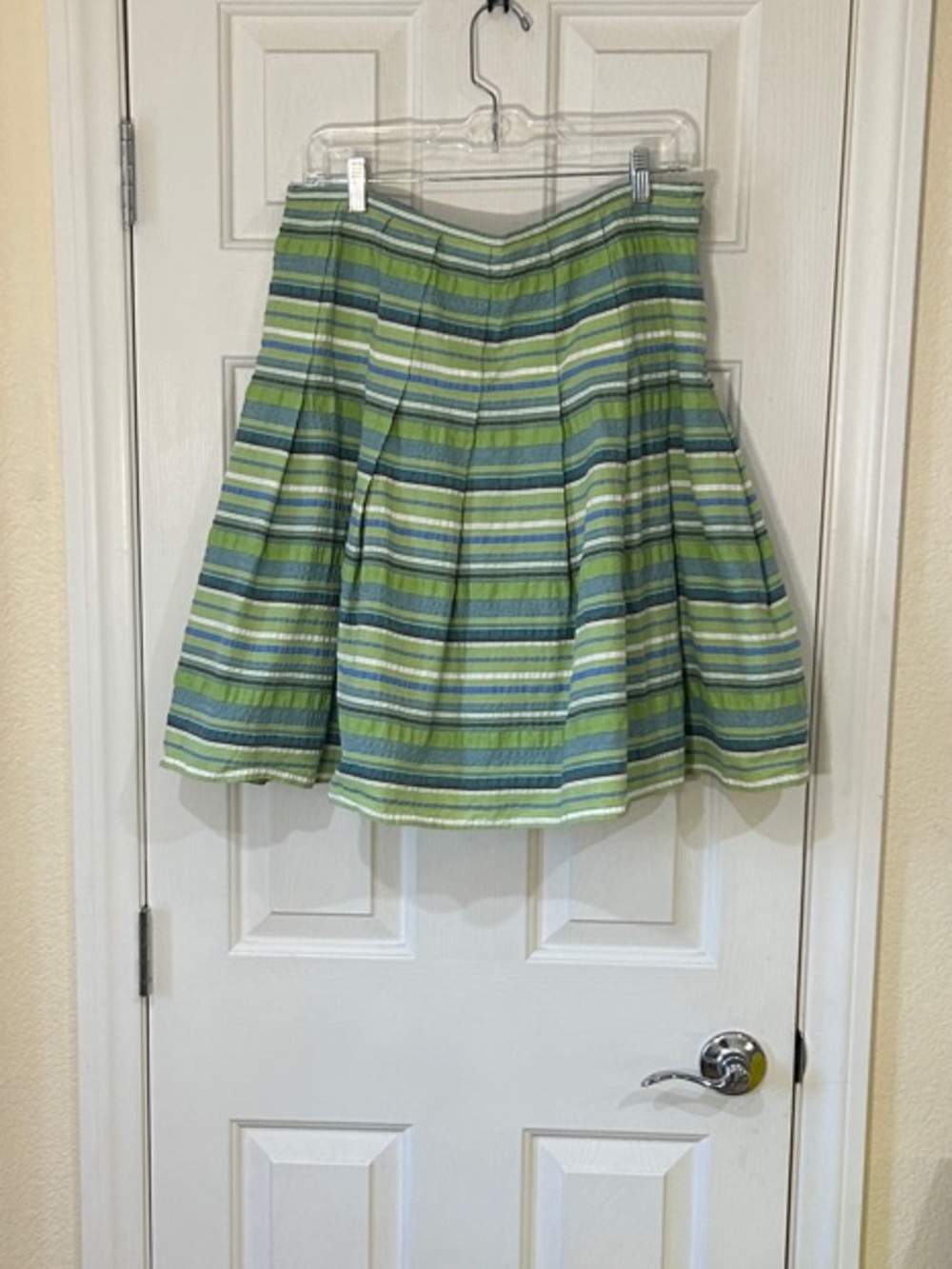 Allison Taylor Green and Blue Striped A-Line Skirt